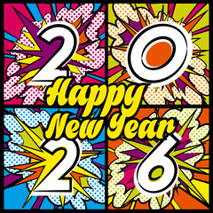 Happy New Year 2026 carte popart 4