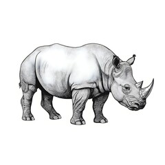 Fototapeta premium Vintage Stipple Engraving of a Walking Rhinoceros Isolated on Transparent Background