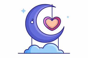 crescent moon swing cloud stars dream sky child