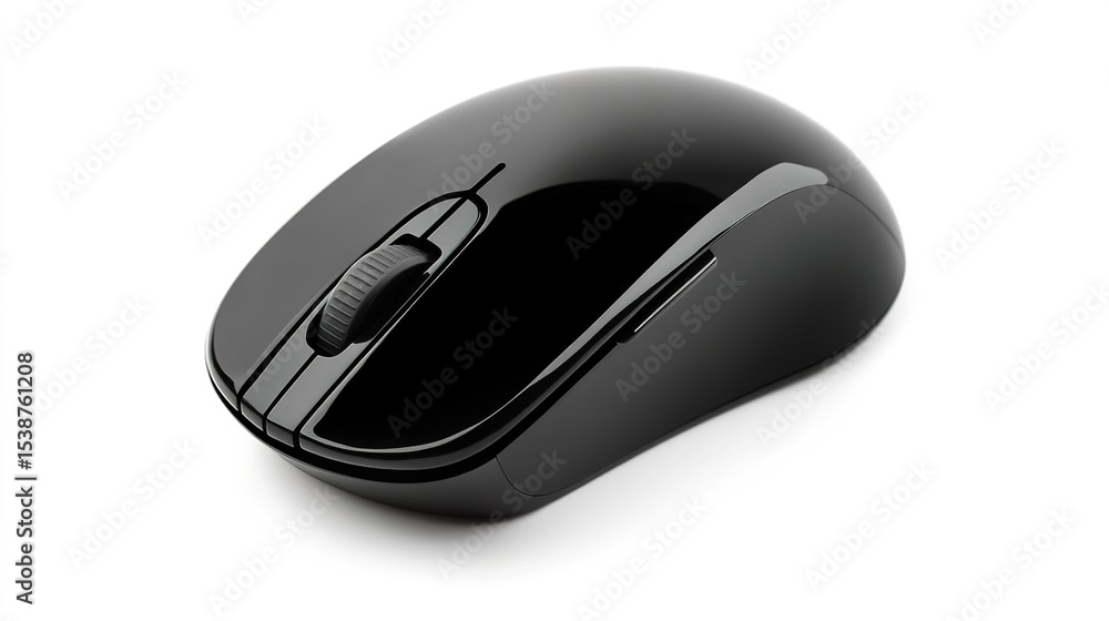Poster a sleek, black wireless computer mouse with a scroll wheel, designed for comfortable and precise nav