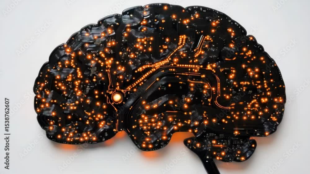 Poster A futuristic computer brain with glowing components