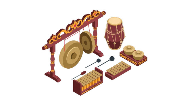 PNG Image of Traditional Indonesian Gamelan Musical Instruments For Background