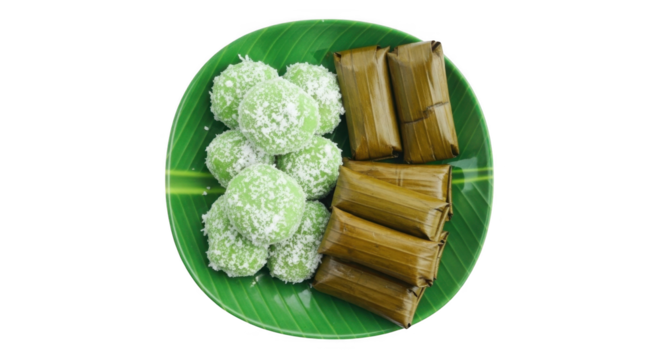 Traditional Indonesian Cakes PNG Image of Klepon and Lontong
