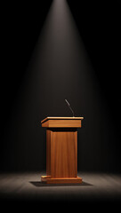 Spotlight on a Wooden Podium Public Speaking, Presentations, and Announcements