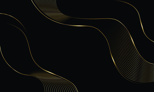 Abstract black luxury wave background with gold lines. Elegant modern wallpapers. Suitable for templates, banners, cards, sales, ads, events, awards, web and pages