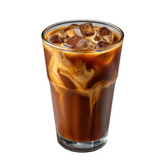 Iced coffee with cream swirl isolated on transparent background
