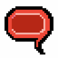 Obraz premium Pixelated red speech bubble in retro 8 bit vintage chat icon for digital conversation, messaging, or communication design