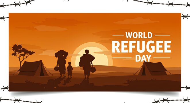 Silhouette of Refugee Family on World Refugee Day
