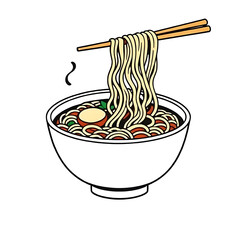 Simple Flat Design Line Art Vector Illustration of Noodles in a White Background Bowl A Clean and Minimalist Food Graphic