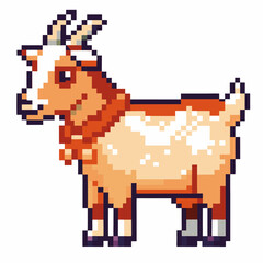 Pixel art goat illustration cute retro farm animal, small brown and white kid standing, isolated on transparent background