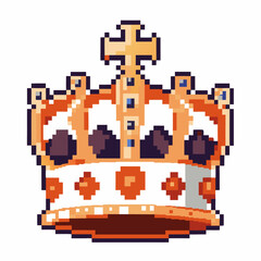 Fototapeta premium Royal crown pixel art illustration, detailed medieval design with golden accents and jeweled ornaments, vintage digital