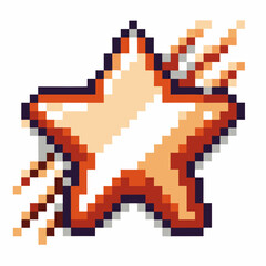 Fototapeta premium Retro pixel star in motion, 8 bit nostalgia, orange shooting star, vintage gaming style, digital art icon