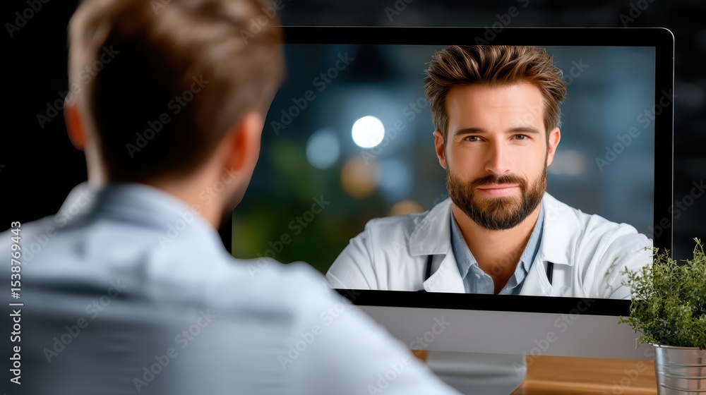 Poster man working intently at his computer, a captivating portrayal of modern work life and technology int