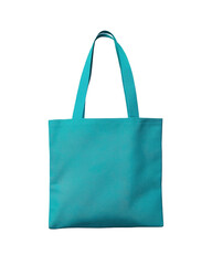 A blue canvas bag. The bag is light blue and has a blue handle