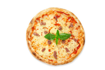 Anchovy Pizza with Basil on White Background