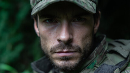 Obraz premium Military man in military clothing.
