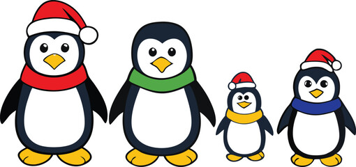 Penguins Cartoon Christmas Set vector Illustrator  