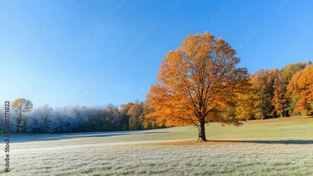 Poster a solitary tree stands tall in the midst of a vast open field, its branches stretching towards the s