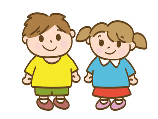 かわいい笑顔の男の子と女の子の全身イラスト