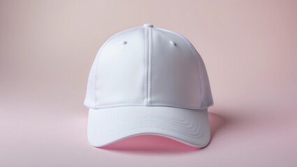 Fototapeta premium White baseball cap mockup blank trucker hat isolated on pink background front view 