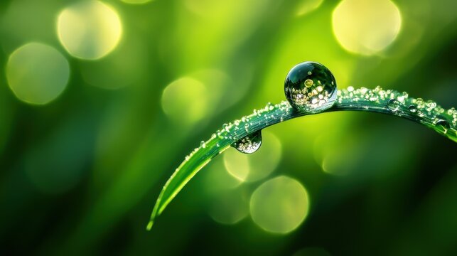 A Close Up Image Of Water Droplets On Green Grass