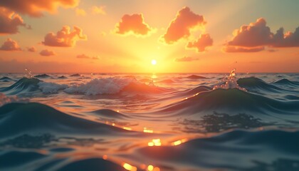 Obraz premium Ocean Wave at Beautiful Sunset