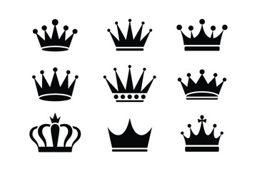 Set of black crown silhouettes on white background vector illustration