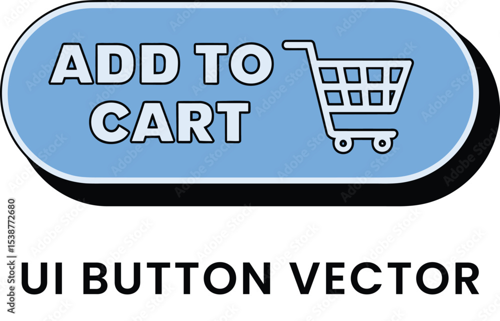 Poster blue add to cart button ui vector graphic design element ux web buy shop icon flat sell light store