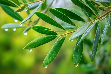 Olive branch dripping water after rain in tuscany countryside