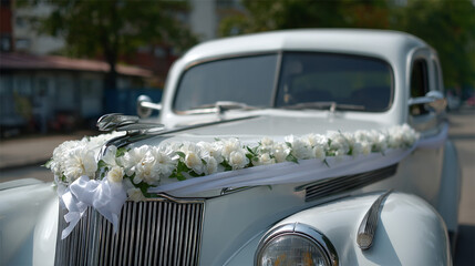 Fototapeta premium Wedding car just married decorations.