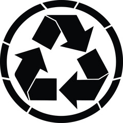 Recycling Symbol in Black Silhouette within a Ring of Short Segments