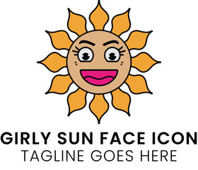 Happy Girly Sun Face Icon Design Cute Yellow Summer art fun logo warm image smiley bright joyful    