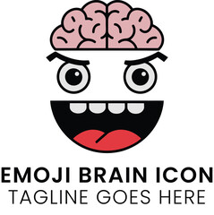 Happy Emoji Brain Icon Design Smart Idea Creative Vector Illustration red face mind logo pink cute  