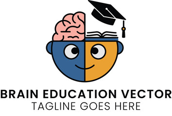 Smart Brain Education Vector Illustration Design Graphic cap book mind icon logo flat cute study    