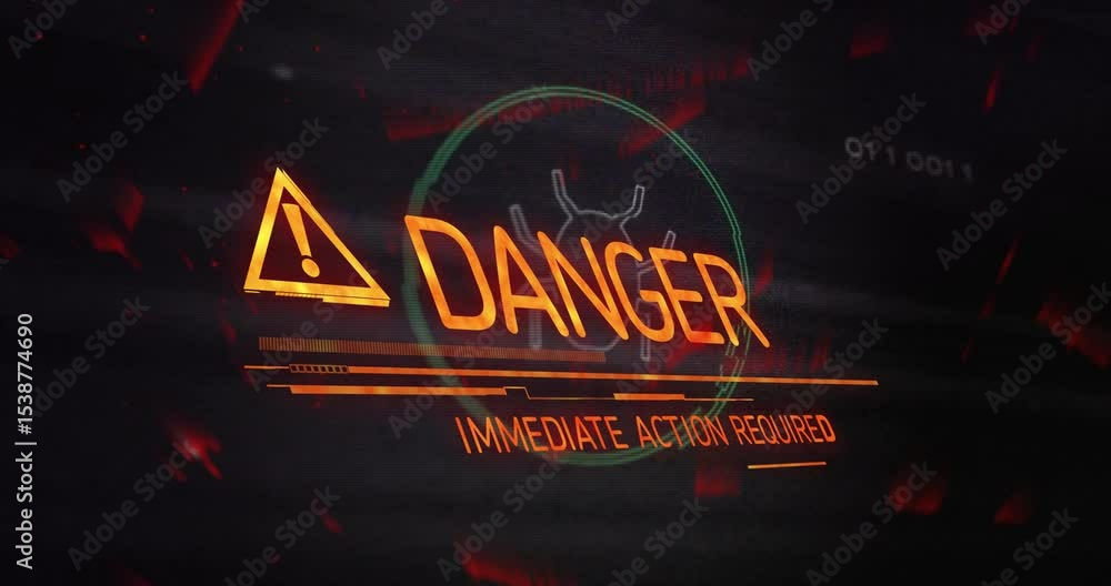 Poster ui glitching starting bug scan triangle blinking danger scrolling pulsing circuit requiring action