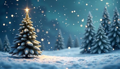 Snowy Christmas Tree in Winter Landscape