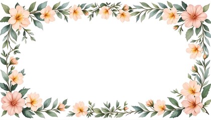 Obraz premium Vintage floral border with soft pastel roses, peonies, and leaves on white background. Perfect for wedding invitations, greeting cards, and elegant designs with space for text in the center.