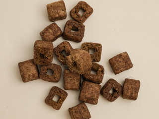 Chocolate crunchy snacks on white background