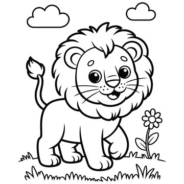 cute lion walking in grass clip art preview