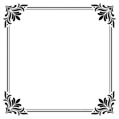 Obraz premium Black and White Ornate Square Frame with Floral Corner Designs Elegant Border for Invitations Cards Certificates and Documents