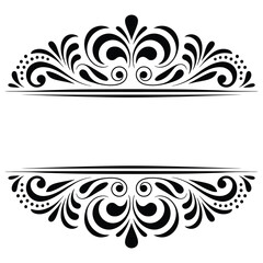 Fototapeta premium Elegant Black and White Floral Frame Design with Swirls Dots and Teardrop Shapes Ideal for Invitations Cards and Certificates