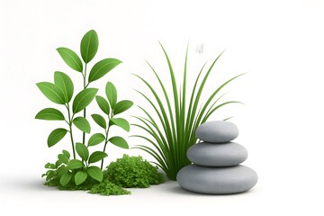 Green Plants and Stones Creating Tranquil Indoor Nature Scene