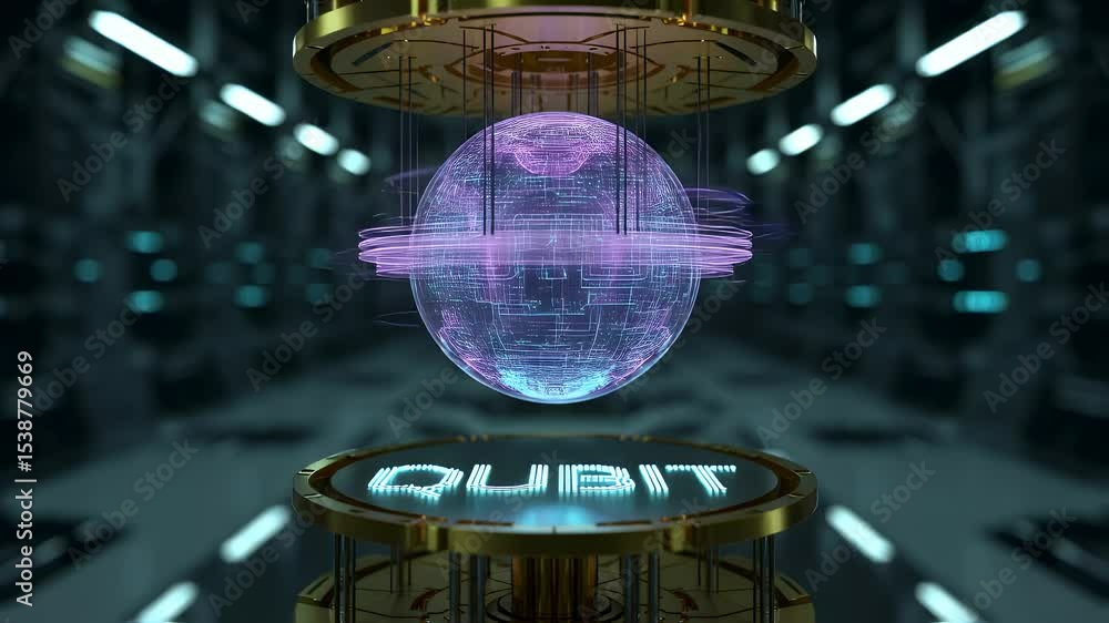Poster quantum qubit visualization: a stunning visualization of a qubit, the fundamental unit of quantum co