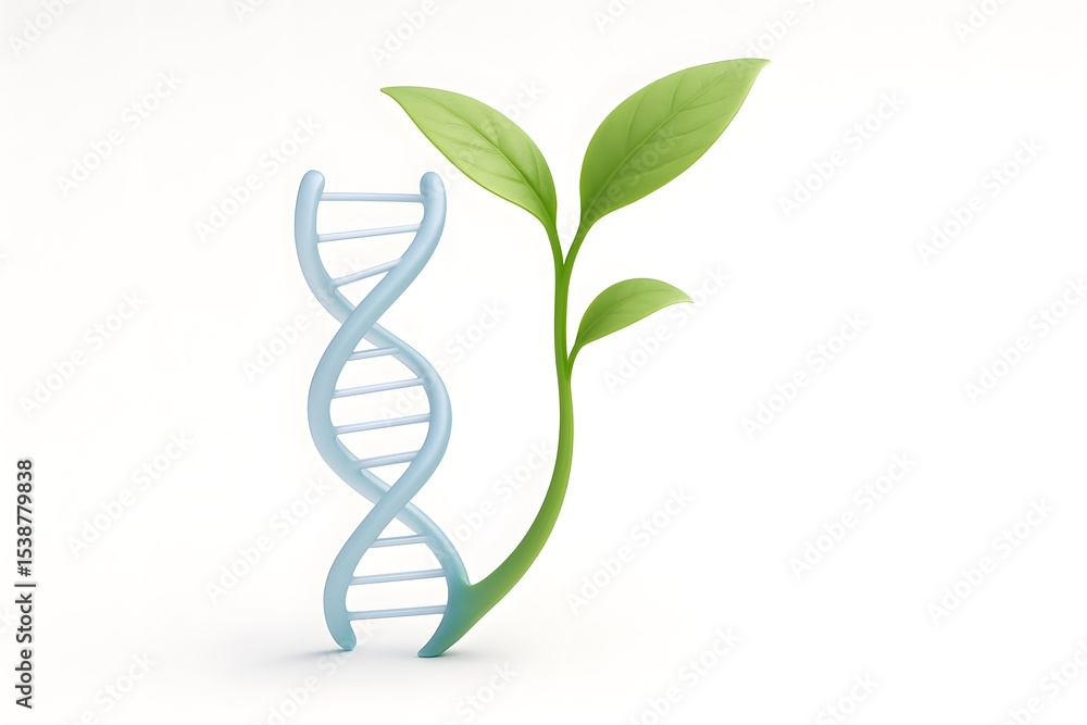 Poster dna strand and green leaf symbolizing nature and science connection