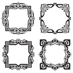 Monochrome Decorative Floral Frames Set Collection
