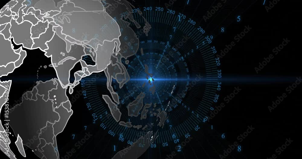 Aufkleber faint blue glow activating 3d grayscale globe emerging and rotating for global tracking interface