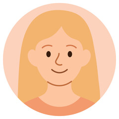 Cartoon avatar of smiling young blonde woman with long hair isolated on pastel background
