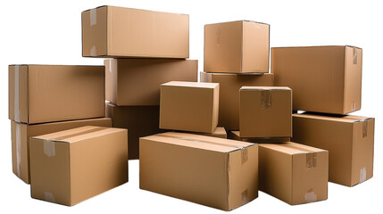Fototapeta premium Stacked boxes, brown cardboard, sealed with clear tape
