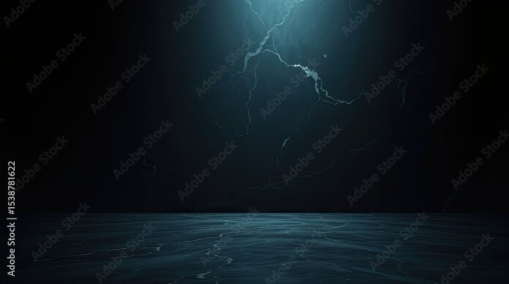 Poster dark moody studio background with lightning strikes on a textured wall and floor