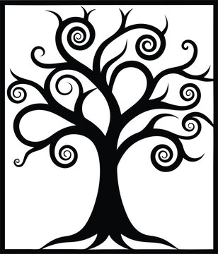 Whimsical Swirly Tree Silhouette in Square Frame